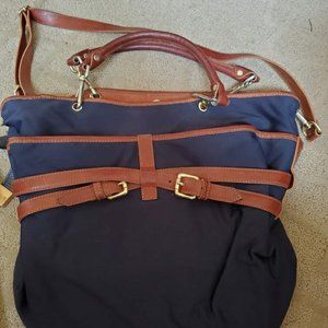 Worth Shoulder bag/Satchel navy with Brown trim